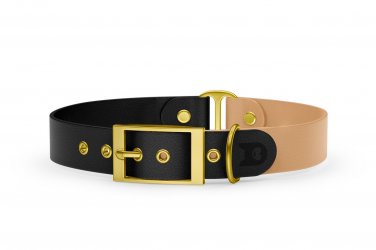 Dog Collar Duo: Black & Light brown with Gold
