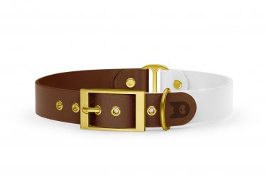 Dog Collar Duo: Dark brown & White with Gold