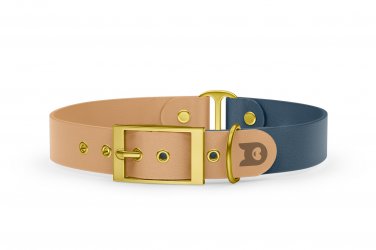 Dog Collar Duo: Light brown & Petrol with Gold