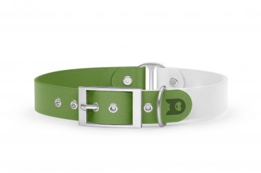 Dog Collar Duo: Olive & White with Silver