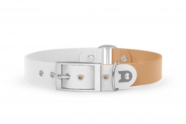 Dog Collar Duo: White & Light brown with Silver