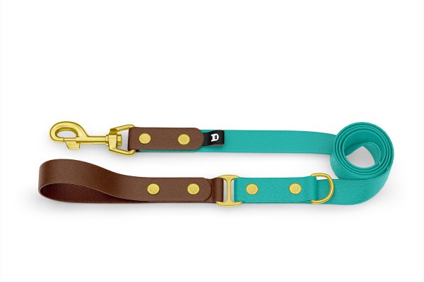 Dog Leash Duo: Dark brown & Pastel green with Gold components