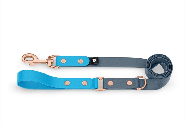 Dog Leash Duo: Light blue & Petrol with Rosegold components