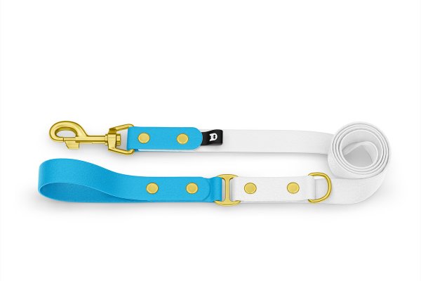 Dog Leash Duo: Light blue & White with Gold components