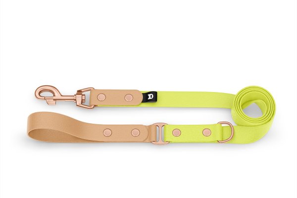 Dog Leash Duo: Light brown & Neon yellow with Rosegold components