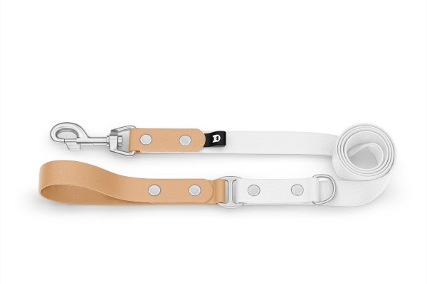 Dog Leash Duo: Light brown & White with Silver components