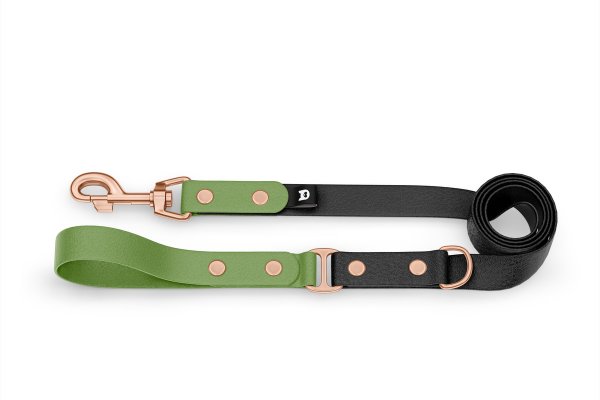 Dog Leash Duo: Olive & Black with Rosegold components