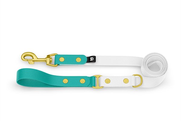Dog Leash Duo: Pastel green & White with Gold components