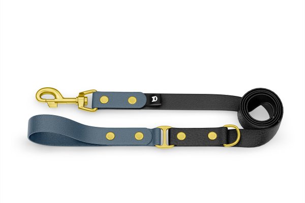 Dog Leash Duo: Petrol & Black with Gold components