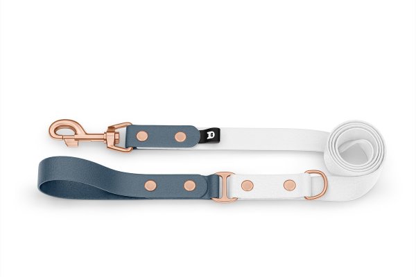 Dog Leash Duo: Petrol & White with Rosegold components