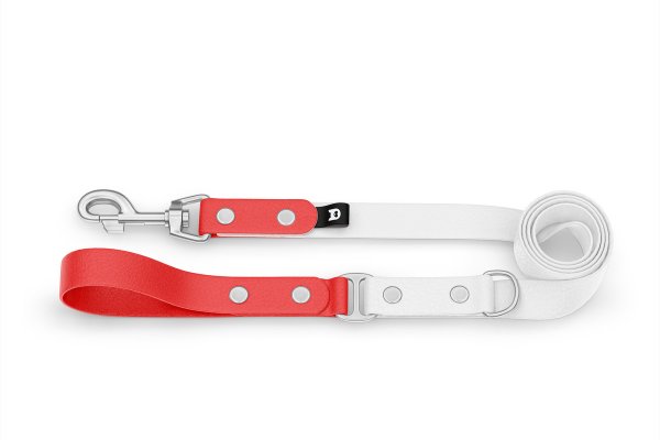 Dog Leash Duo: Red & White with Silver components