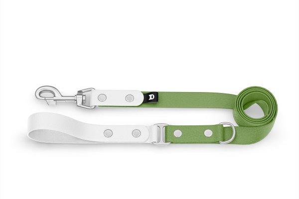 Dog Leash Duo: White & Olive with Silver components